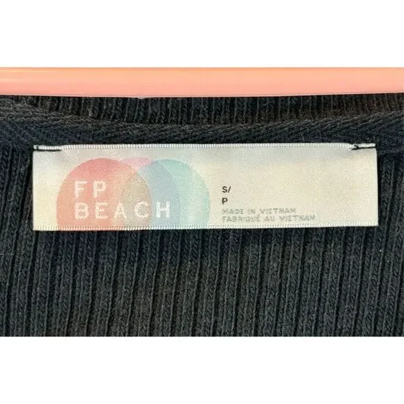 Free People Beach Black Cotton Short Sleeve Midi V-Neck Dress Women’s Small - Picture 5 of 13